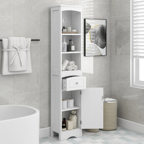 English Elm Tall Modern Freestanding Bathroom Storage Cabinet with Drawer and Adjustable Shelf, 37.4" H, MDF White WF289423AAK