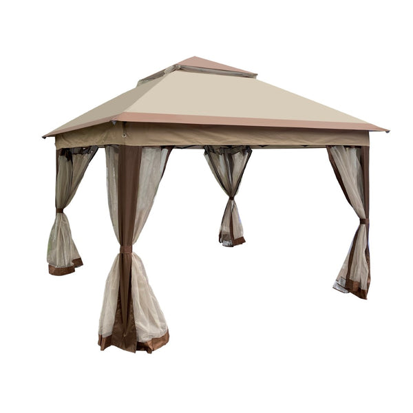 English Elm Outdoor 11x11 Ft Pop up Gazebo with Mesh Netting Two Tier Steel Frame Canopy W41932833
