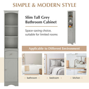 English Elm Tall Modern Freestanding Bathroom Storage Cabinet with Drawer and Adjustable Shelf, 37.4" H, MDF Grey WF289423AAG