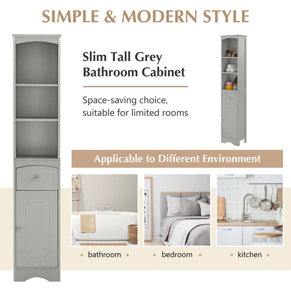 English Elm Tall Modern Freestanding Bathroom Storage Cabinet with Drawer and Adjustable Shelf, 37.4" H, MDF Grey WF289423AAG