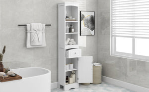 English Elm Tall Modern Freestanding Bathroom Storage Cabinet with Drawer and Adjustable Shelf, 37.4" H, MDF White WF289423AAK