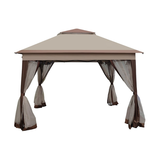 English Elm Outdoor 11x11 Ft Pop up Gazebo with Mesh Netting Two Tier Steel Frame Canopy W41932833