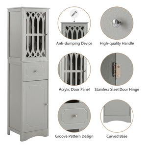 English Elm Tall Bathroom Cabinet Slim Freestanding Storage with Drawer & Doors, Adjustable Shelves, MDF Build Grey WF289427AAG