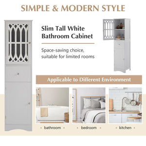 English Elm Tall Bathroom Cabinet Slim Freestanding Storage with Drawer & Doors, Adjustable Shelves, MDF Build White WF289427AAK