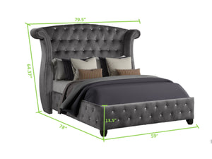 English Elm SOPHIA Crystal Tufted 4PC Upholstery Bedroom Set in Gray — Glam Wood Bed, Dresser/Vanity, Nightstand 698781204139