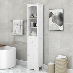 English Elm Tall Modern Freestanding Bathroom Storage Cabinet with Drawer and Adjustable Shelf, 37.4" H, MDF White WF289423AAK