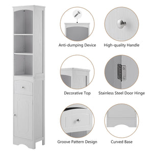 English Elm Tall Modern Freestanding Bathroom Storage Cabinet with Drawer and Adjustable Shelf, 37.4" H, MDF White WF289423AAK
