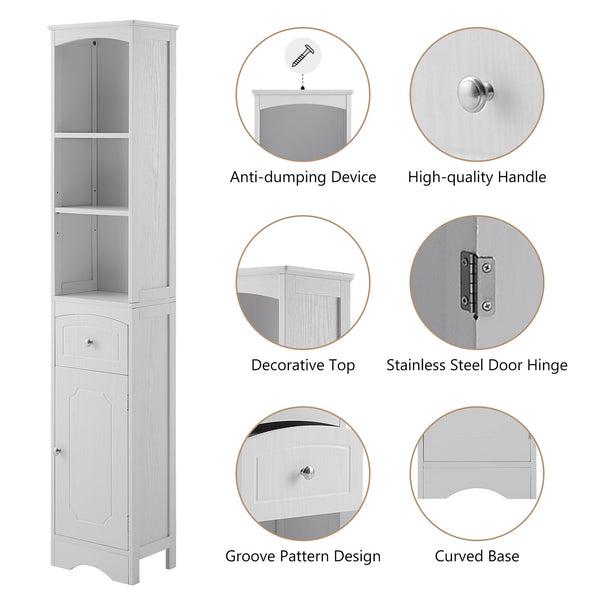 English Elm Tall Modern Freestanding Bathroom Storage Cabinet with Drawer and Adjustable Shelf, 37.4" H, MDF White WF289423AAK