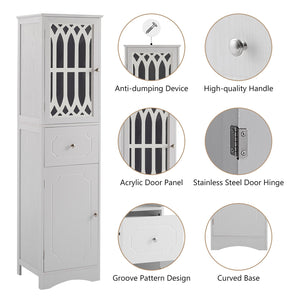 English Elm Tall Bathroom Cabinet Slim Freestanding Storage with Drawer & Doors, Adjustable Shelves, MDF Build White WF289427AAK