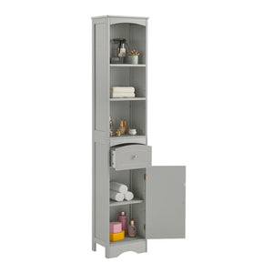 English Elm Tall Modern Freestanding Bathroom Storage Cabinet with Drawer and Adjustable Shelf, 37.4" H, MDF Grey WF289423AAG