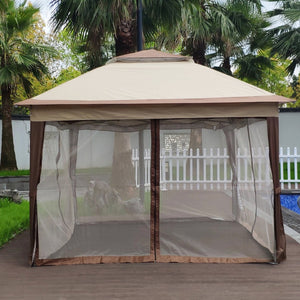 English Elm Outdoor 11x11 Ft Pop up Gazebo with Mesh Netting Two Tier Steel Frame Canopy W41932833