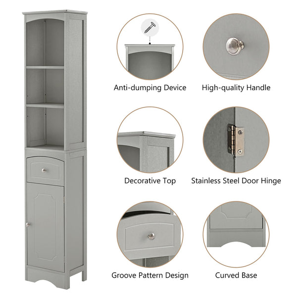 English Elm Tall Modern Freestanding Bathroom Storage Cabinet with Drawer and Adjustable Shelf, 37.4" H, MDF Grey WF289423AAG