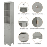 English Elm Tall Bathroom Cabinet, Freestanding Storage Cabinet With Drawer, Mdf Board, Adjustable Shelf, Grey