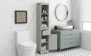 English Elm Tall Modern Freestanding Bathroom Storage Cabinet with Drawer and Adjustable Shelf, 37.4" H, MDF Grey WF289423AAG