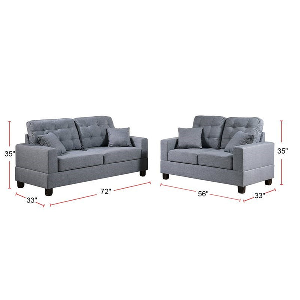 English Elm Living 2-Piece Faux Leather Tufted Sofa and Loveseat Set with Plush Cushions, Pillows, Solid Legs Grey 63 L x 34 W x 14 H HS00F7858-ID-AHD