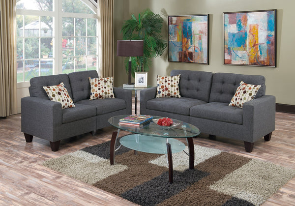 English Elm Living 2-Piece Tufted Linen-Look Sofa and Loveseat Set with Accent Pillows, Plush Cushions, Solid Pine Legs Grey Mix 35 L x 30 W x 26 H HS00F6901-ID-AHD
