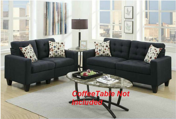 English Elm Living 2-Piece Tufted Linen-Look Sofa and Loveseat Set with Accent Pillows, Plush Cushions, Solid Pine Legs Black 35 L x 30 W x 26 H HS00F6903-ID-AHD