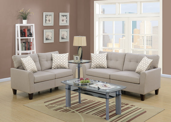 English Elm Living 2-Piece Sofa and Loveseat Set with Glossy Polyfiber, Solid Pine Frame, Accent Pillows, Contemporary Style Beige 27 L x 30 W x 35 H HS00F6534-ID-AHD