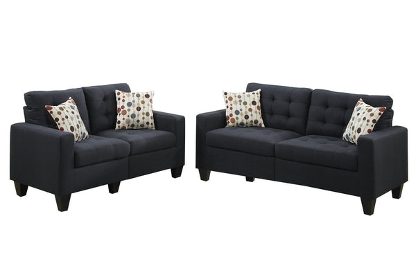 English Elm Living 2-Piece Tufted Linen-Look Sofa and Loveseat Set with Accent Pillows, Plush Cushions, Solid Pine Legs Black 35 L x 30 W x 26 H HS00F6903-ID-AHD