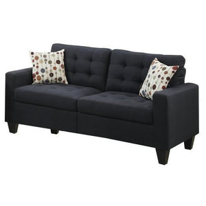 English Elm Living 2-Piece Tufted Linen-Look Sofa and Loveseat Set with Accent Pillows, Plush Cushions, Solid Pine Legs Black 35 L x 30 W x 26 H HS00F6903-ID-AHD