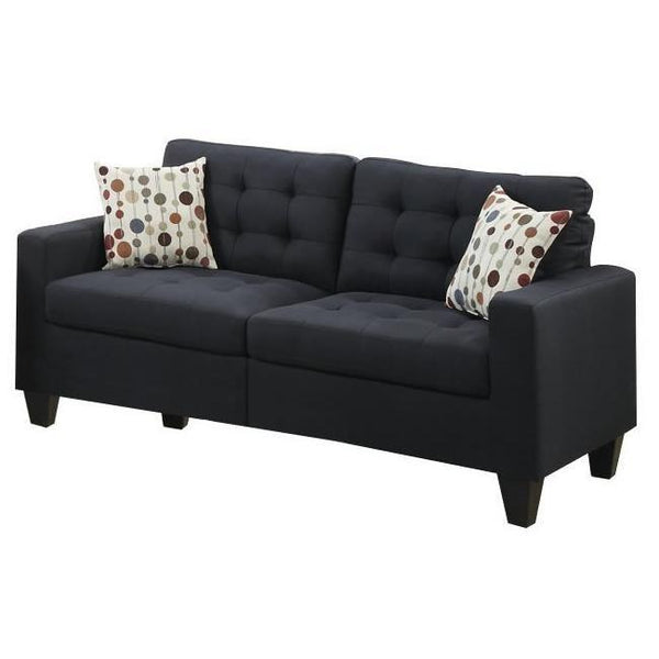 English Elm Living 2-Piece Tufted Linen-Look Sofa and Loveseat Set with Accent Pillows, Plush Cushions, Solid Pine Legs Black 35 L x 30 W x 26 H HS00F6903-ID-AHD