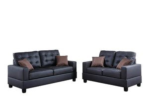 English Elm Living 2-Piece Faux Leather Tufted Sofa and Loveseat Set with Plush Cushions, Pillows, Solid Legs Black 62 L x 34 W x 14 H HS00F7855-ID-AHD