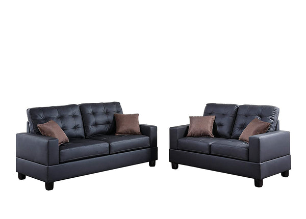 English Elm Living 2-Piece Faux Leather Tufted Sofa and Loveseat Set with Plush Cushions, Pillows, Solid Legs Black 62 L x 34 W x 14 H HS00F7855-ID-AHD