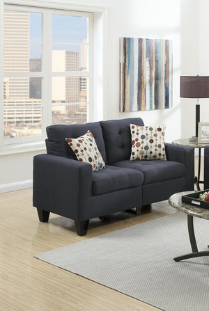 English Elm Living 2-Piece Tufted Linen-Look Sofa and Loveseat Set with Accent Pillows, Plush Cushions, Solid Pine Legs Black 35 L x 30 W x 26 H HS00F6903-ID-AHD