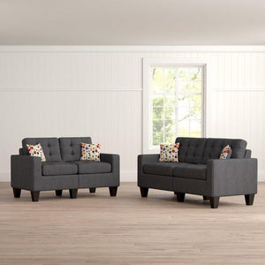 English Elm Living 2-Piece Tufted Linen-Look Sofa and Loveseat Set with Accent Pillows, Plush Cushions, Solid Pine Legs Grey Mix 35 L x 30 W x 26 H HS00F6901-ID-AHD