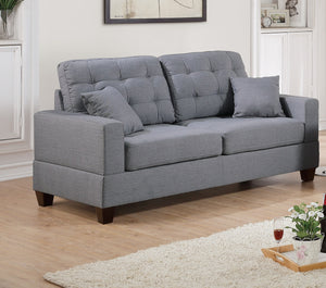 English Elm Living 2-Piece Faux Leather Tufted Sofa and Loveseat Set with Plush Cushions, Pillows, Solid Legs Grey 63 L x 34 W x 14 H HS00F7858-ID-AHD