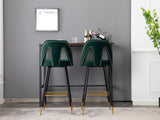 English Elm ,Akoya Collection Modern | Contemporary Velvet Upholstered Connor 28" Bar Stool & Counter Stools With Nailheads and Gold Tipped Black Metal Legs,Set Of 2 (Green)