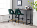 English Elm ,Akoya Collection Modern | Contemporary Velvet Upholstered Connor 28" Bar Stool & Counter Stools With Nailheads and Gold Tipped Black Metal Legs,Set Of 2 (Green)