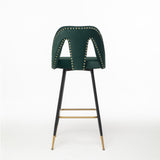 English Elm ,Akoya Collection Modern | Contemporary Velvet Upholstered Connor 28" Bar Stool & Counter Stools With Nailheads and Gold Tipped Black Metal Legs,Set Of 2 (Green)