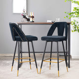 English Elm ,Akoya Collection Modern | Contemporary Velvet Upholstered Connor 28" Bar Stool & Counter Stools With Nailheads and Gold Tipped Black Metal Legs,Set Of 2 (Black)