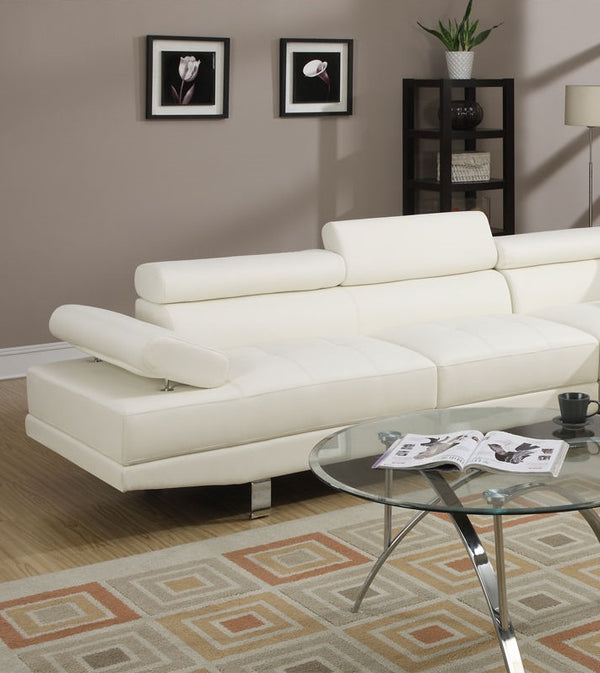 English Elm White Faux Leather Sectional Sofa with Adjustable Headrests, Right Chaise & Left Sofa, Modern 105" stylish HS00F7320-ID-AHD