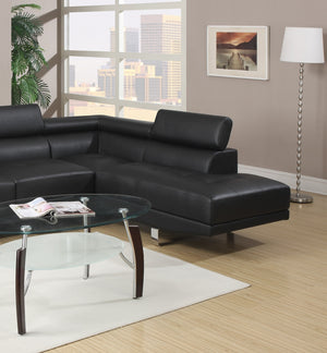 English Elm Black Faux Leather Sectional Sofa Set with Adjustable Headrests, Right Chaise & Left Sofa, Modern65" HS00F7310-ID-AHD