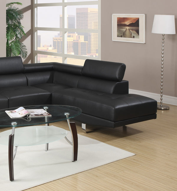 English Elm Black Faux Leather Sectional Sofa Set with Adjustable Headrests, Right Chaise & Left Sofa, Modern65" HS00F7310-ID-AHD