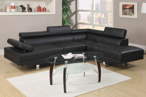 English Elm Black Faux Leather Sectional Sofa Set with Adjustable Headrests, Right Chaise & Left Sofa, Modern65" HS00F7310-ID-AHD