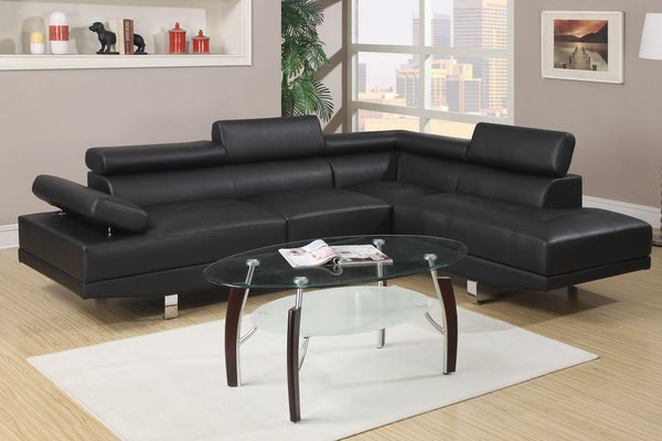 English Elm Black Faux Leather Sectional Sofa Set with Adjustable Headrests, Right Chaise & Left Sofa, Modern65" HS00F7310-ID-AHD