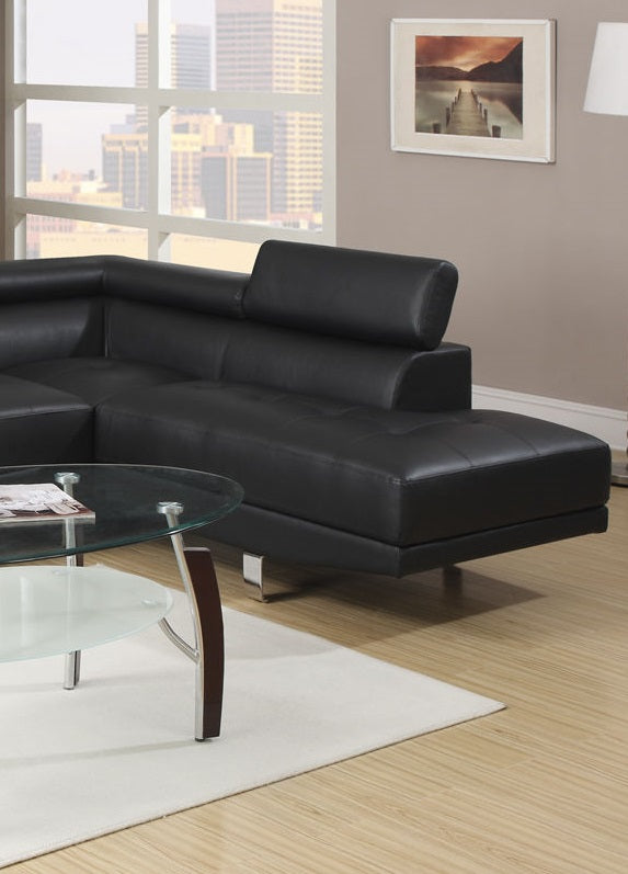English Elm Black Faux Leather Sectional Sofa Set with Adjustable Headrests, Right Chaise & Left Sofa, Modern65" HS00F7310-ID-AHD