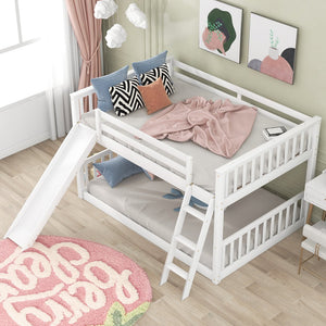 English Elm Full Over Full Bunk Bed With Convertible Slide & Reversible Ladder - Modern White Design & Safety Features GX000708AAK-1