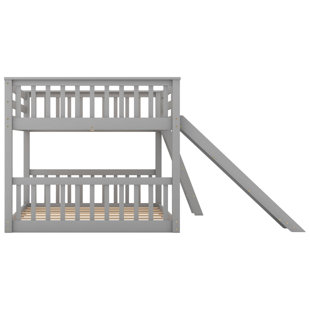 English Elm Full Bunk Bed With Reversible Slide & Ladder In Modern Gray - Space-Saving Design For Fun Spaces GX000708AAE-1