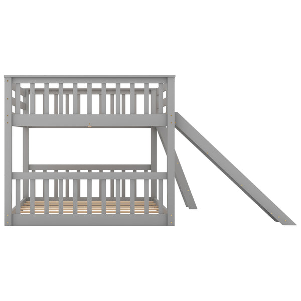 English Elm Full Bunk Bed With Reversible Slide & Ladder In Modern Gray - Space-Saving Design For Fun Spaces GX000708AAE-1