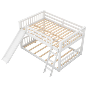 English Elm Full Over Full Bunk Bed With Slide & Ladder - Modern White Design For Safe, Space-Saving Fun! GX000708AAK