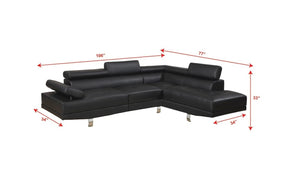 English Elm Black Faux Leather Sectional Sofa Set with Adjustable Headrests, Right Chaise & Left Sofa, Modern65" HS00F7310-ID-AHD