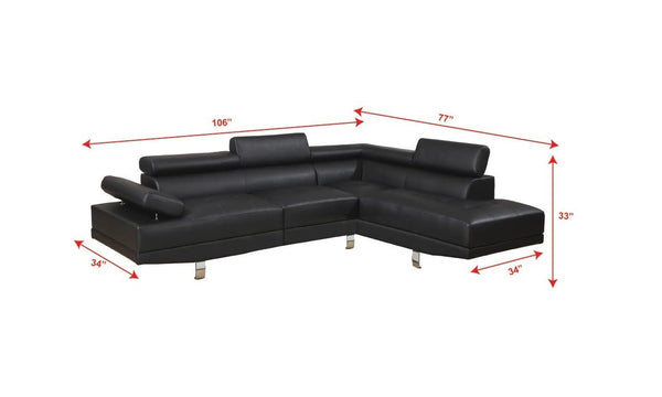 English Elm Black Faux Leather Sectional Sofa Set with Adjustable Headrests, Right Chaise & Left Sofa, Modern65" HS00F7310-ID-AHD