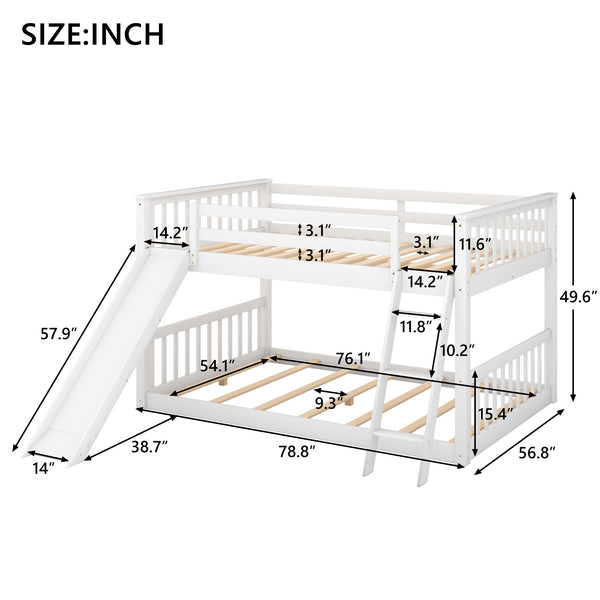 English Elm Full Over Full Bunk Bed With Slide & Ladder - Modern White Design For Safe, Space-Saving Fun! GX000708AAK