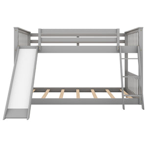 English Elm Full Bunk Bed With Reversible Slide & Ladder In Modern Gray - Space-Saving Design For Fun Spaces GX000708AAE-1