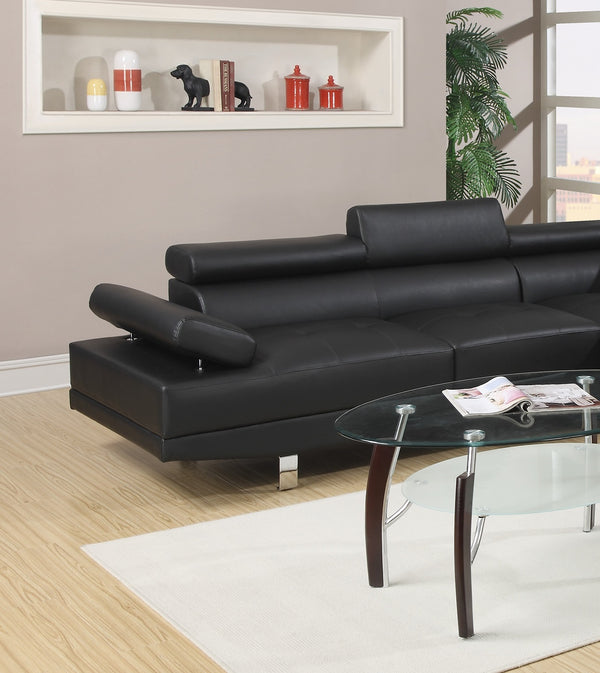 English Elm Black Faux Leather Sectional Sofa Set with Adjustable Headrests, Right Chaise & Left Sofa, Modern65" HS00F7310-ID-AHD