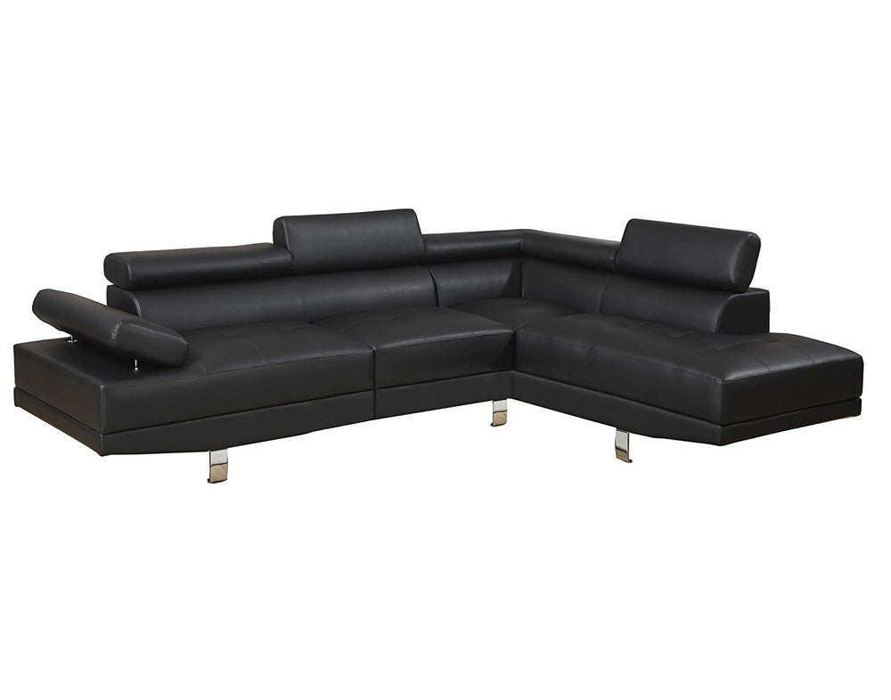 English Elm Black Faux Leather Sectional Sofa Set with Adjustable Headrests, Right Chaise & Left Sofa, Modern65" HS00F7310-ID-AHD